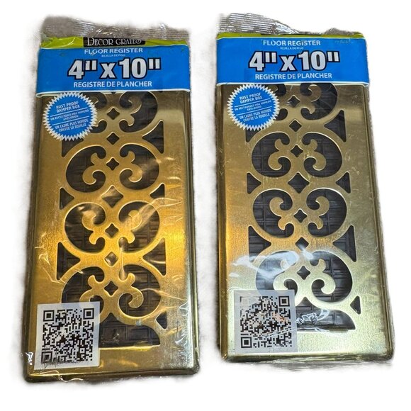 Decor Grates 4" X 10" Floor Decorative Vent Covers Set Of 2 Steel Brass Finish - Picture 1 of 3